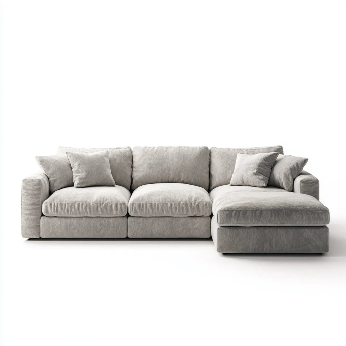 Sofa, Kanapa narożna z jasnoszarym zwrotnikiem 290 x 160 cm poliestrowego szenilu 3-osobowa kształt L