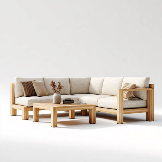 Sofa ogrodowa, Taras Sofa Loungeset Beżowa Przyroda 260 x 85 x 75 cm Lite drewno poliestrowe Prosty kształt z stolik kawowy 120 x 60 x 42 cm