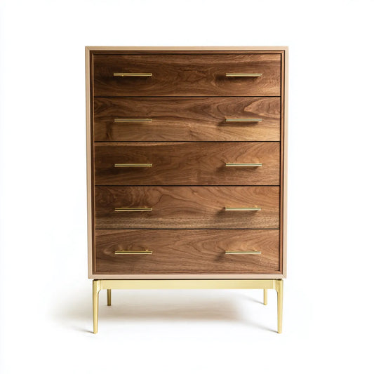 Komoda, Kostiumy z 5 szufladami Brązowy kolor złota 90 x 45 x 140 cm MDF z Woner z prostokątnym