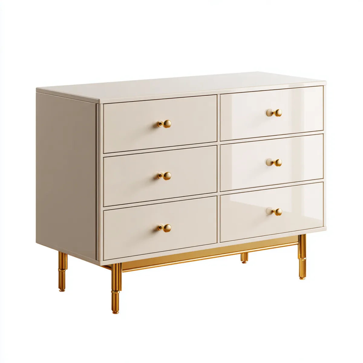Komoda, Skrzynia z szufladami z 6 szufladami Białe złoto 120 x 40 x 80 cm MDF prostokątne