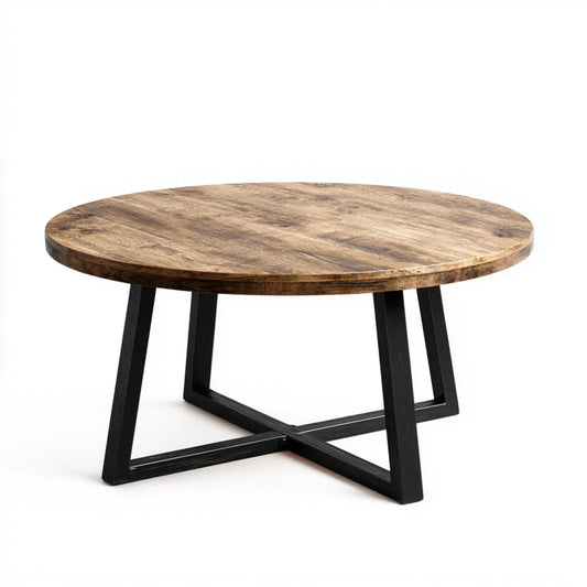 Stolik kawowy, Okrągły brązowy i czarny stolik do kawy 80 x 80 x 40 cm w litym drewnie i stali