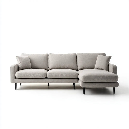 Sofa, Kanapa narożna z prawego, jasnoszarego regamera 280 x 160 x 85 cm poliestrowego kształtu L