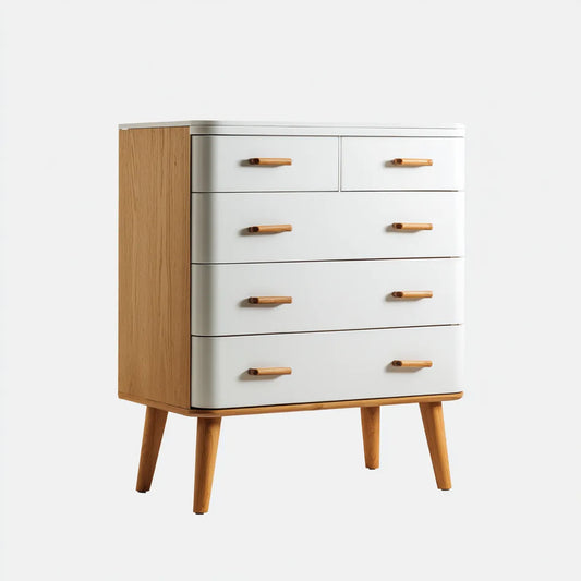 Komoda, Koszyk z białego dębu 90 x 45 x 110 cm MDF z prostokątną szufladą Dąb naturalny Veneer 5